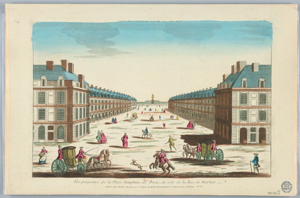 Peep-show, perspektiivinäkymä Place Dauphine -aukiolle Pariisissa, Rue de Harlayn puolelta, nro 162 tekijältä Unknown artist