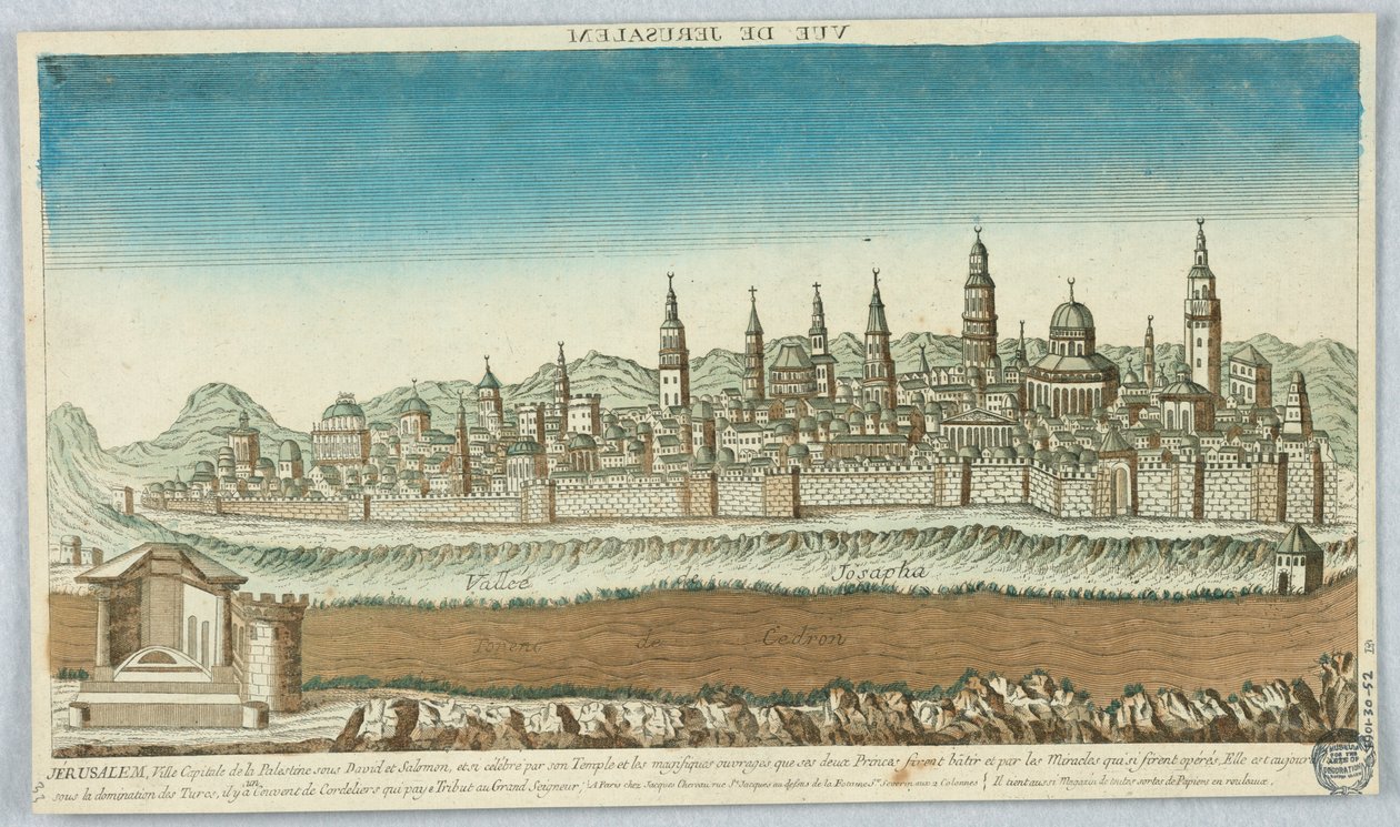 Peep-show, Näkymä Jerusalemiin, Jerusalem, Palestiinan pääkaupunki Daavidin ja Salomonin alaisuudessa, on niin kuuluisa temppelistään ja upeista teoksistaan, jotka sen kaksi prinssiä rakensivat... tekijältä Unknown artist