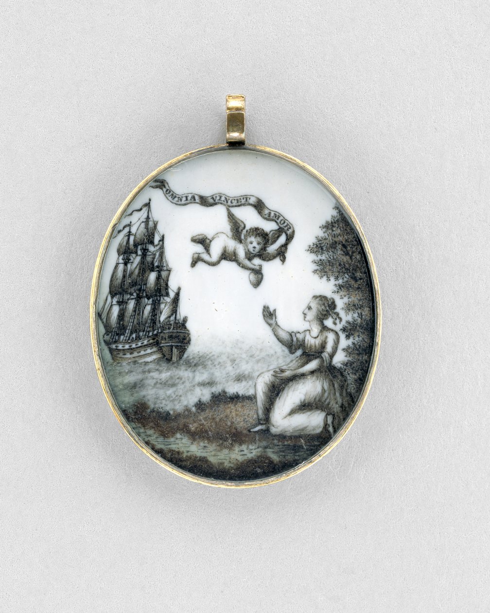 Riipus, n. 1750 (seepia norsunluun, kullan, hiusten ja lasin päällä) tekijältä Unknown artist