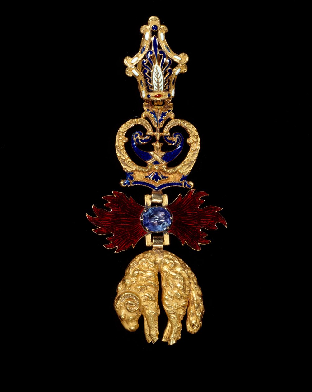 Philippe the Good, Burgundin herttua vuonna 1430 perustaman Kultavillan ritarikunnan riipus. Se on uskovaisen ja liekkien jäänteitä. 1856 Pariisi, Legion d