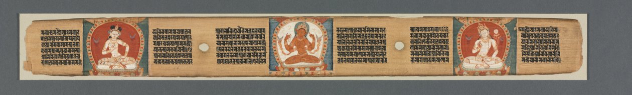 Viisauden täydellisyys kahdeksassa tuhannessa rivissä: Ashtasahasrika Prajnaparamita: Koristeltu lehti (recto) tekijältä Unknown artist