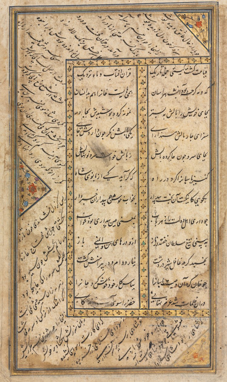 Persialaiset säkeet Jamin (k. 1492) Haft Awrangista (Seitsemän valtaistuinta) (recto) tekijältä Unknown artist