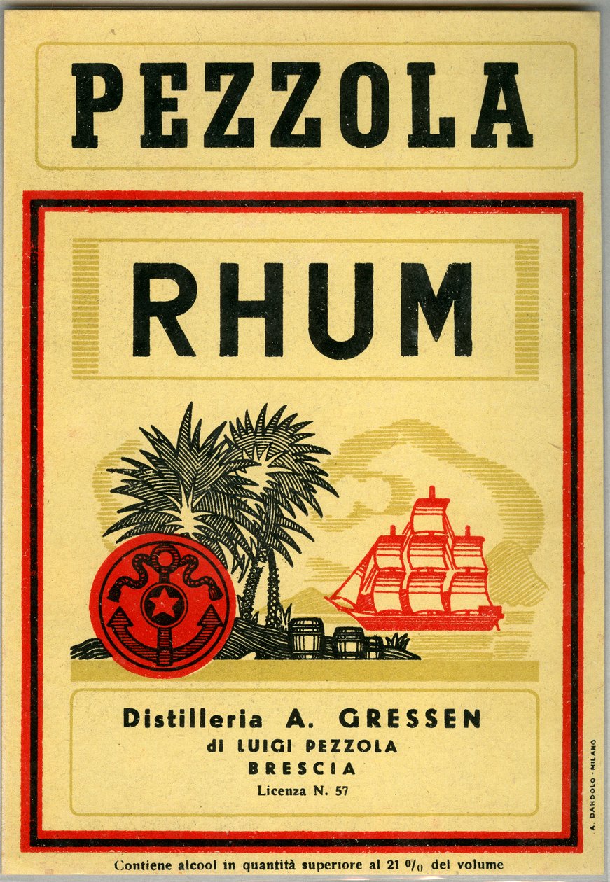 Pezzola-rommin alkoholimainos (kromolitografia 1800-luvun lopulla) tekijältä Unknown artist