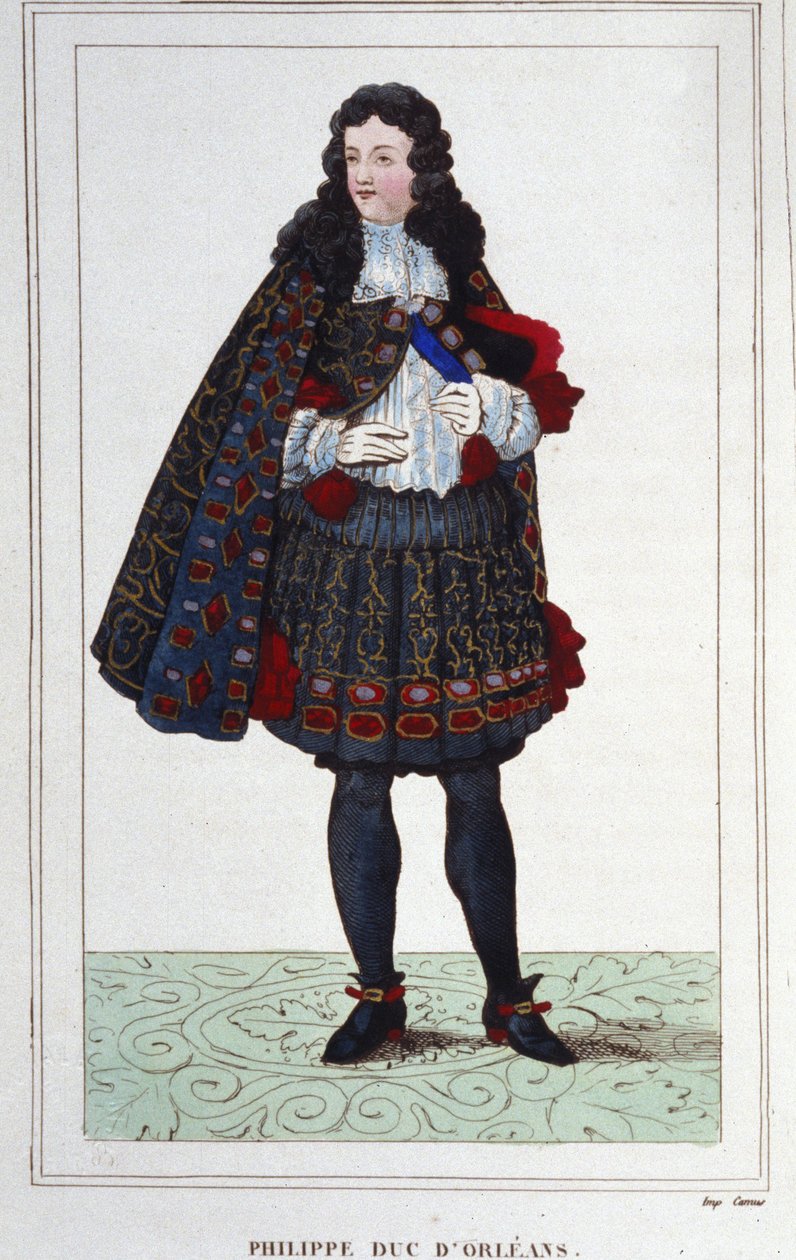 Philip II, Orléansin, Chartresin, Valoisin, Nemoursin ja Montpensierin herttua (1674-1723). Ranskan valtionhoitaja 1715-1723. Kaiverrus vuodelta 1830. tekijältä Unknown artist