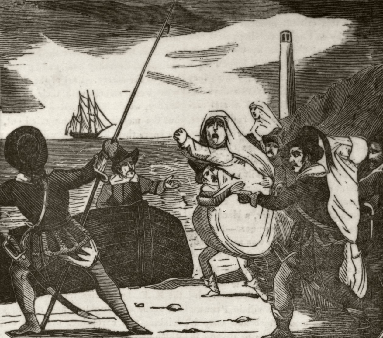 "Pierre ja hänen työtoverinsa kuljettamassa nunnia luostarista", n. 1836 tekijältä Unknown artist