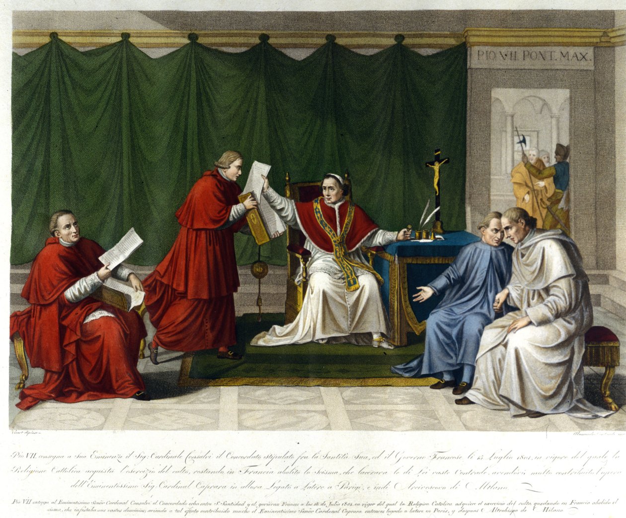 Pius VII (1742 - 1823) kirjoitti kardinaali Consalville Pyhän istuimen ja Ranskan välisen konkordaatin 15. heinäkuuta tekijältä Unknown artist