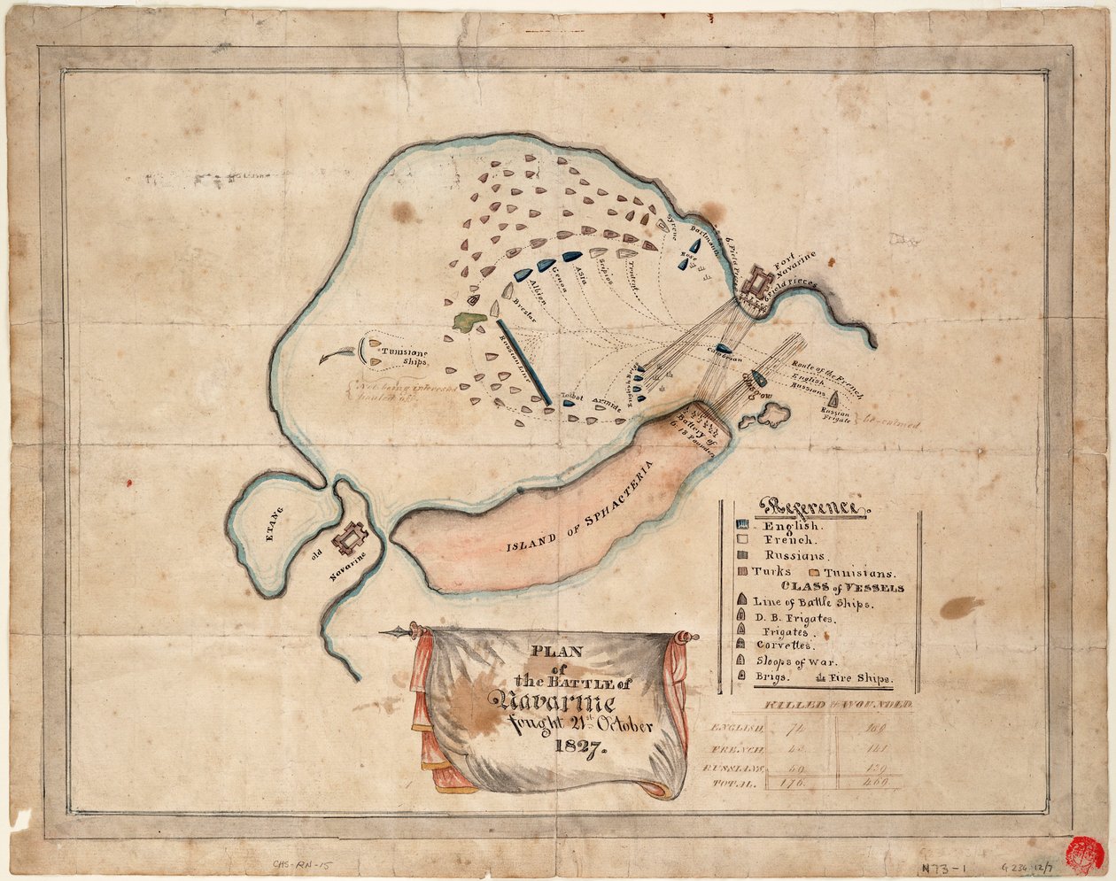 Navarinon taistelun suunnitelma, 21. lokakuuta 1827. tekijältä Unknown artist