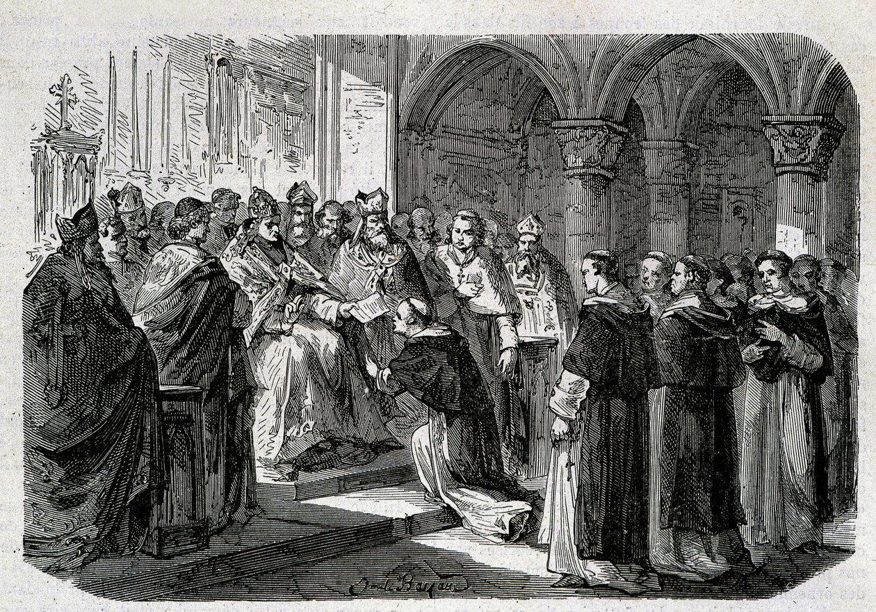 Paavi Adrien II (792-872) luovutti yhdelle legaatistaan lordi Normandia vastaan ​​erotuskuplan. Kaiverrus - "" Paavien historiassa "", sd. 1800-luvulla. tekijältä Unknown artist