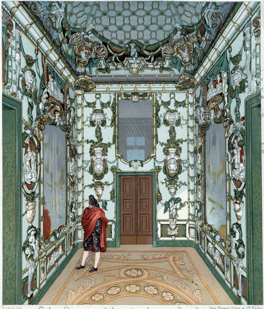 Madridin kuninkaallisen palatsin posliinisalonki. 1700-luvun kaiverrus. Pariisi, koristetaide tekijältä Unknown artist