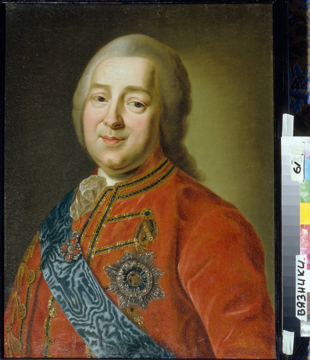 Kenraali ja kreivi Nikita Ivanovitš Paninin (1718-1783) muotokuva (Kenraalikreivi Nikita I. Paninin muotokuva). Anonyymi maalaus, öljy kankaalle, 1700-luvun toinen puoli, klassismi. Alueellinen taide- ja historiamuseo, Vyazniki (Venäjä) tekijältä Unknown artist