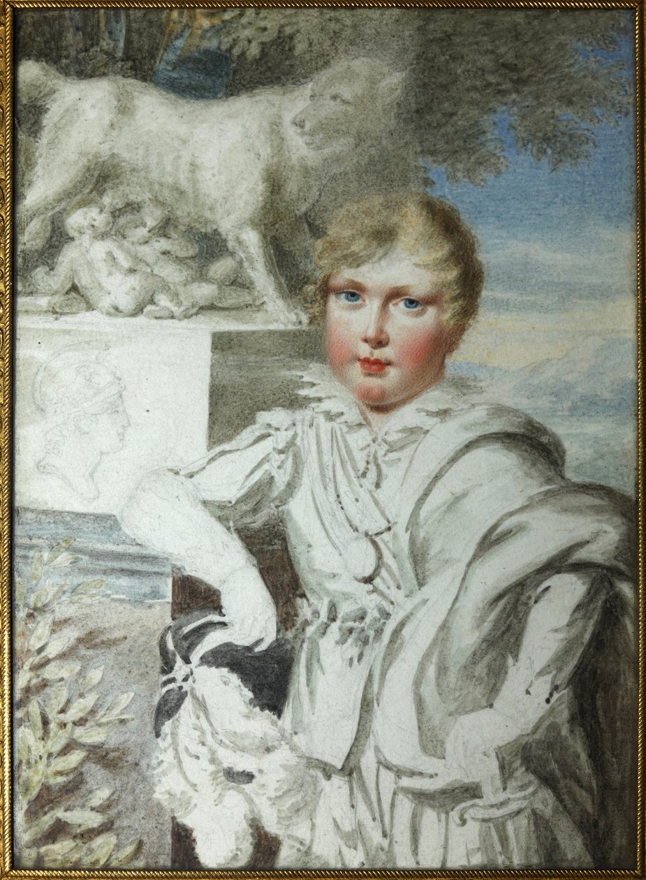 ""Prinssi Napoleon Francois Bonaparten (1811-1832) muotokuva lapsena"" Rooman kuninkaan Napoleon II:n muotokuva, Reichstadtin herttua (1811-1832) Keisari Napoleon I:n poika (1769-1821) - Anonymous Akvarelli1820 A Podstanitsky kokoelma tekijältä Unknown artist