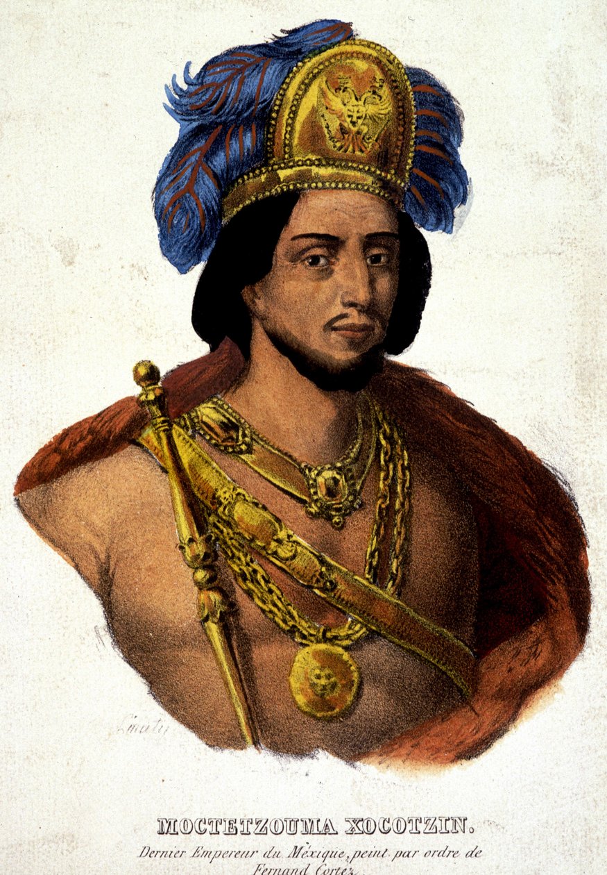 Muotokuva Meksikon viimeisen keisarin Moctezuman (tai Montezuman) rintakuvassa - sairas. 1800-luvulla eKr. doc. 16. vuosisata. tekijältä Unknown artist