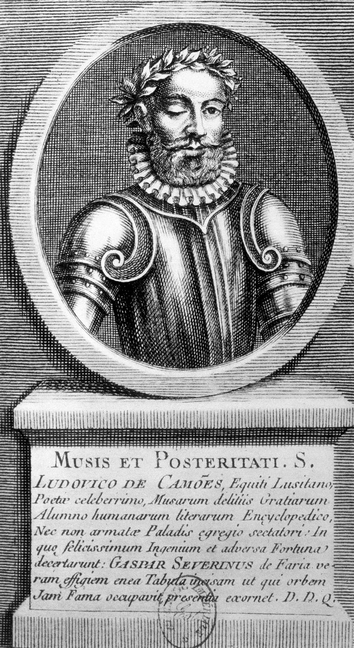 Luis de Camoensin (1524-1580) muotokuva medaljongissa - kaiverrus tekijältä Unknown artist