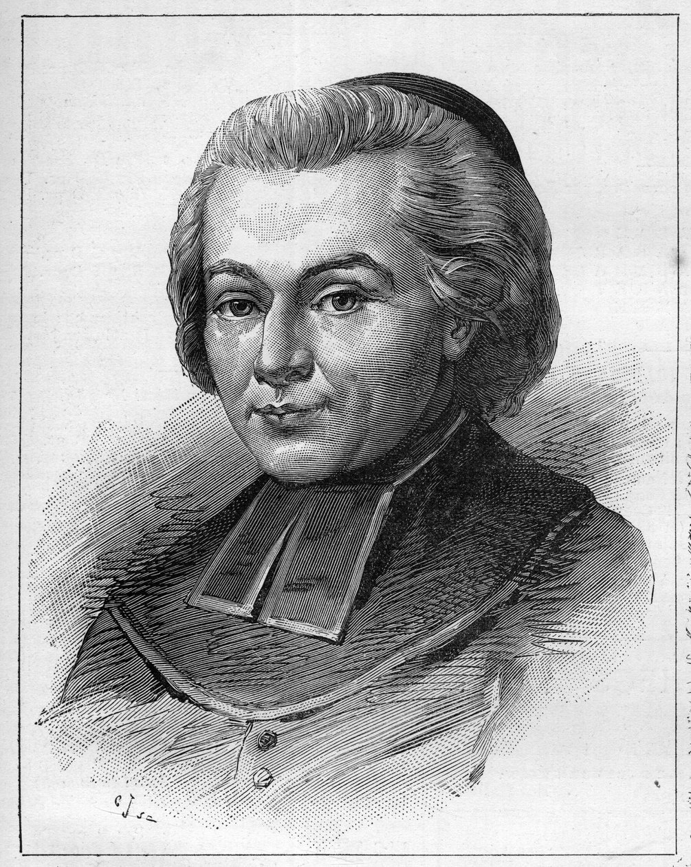 Abbe Fabren tai Jean-Baptiste (Jean Baptiste) Fabren (1727-1783), ranskalaisen kirkollisen ja kirjailijan muotokuva. Kaiverrus "" Le Monde Illustré" -kirjassa tekijältä Unknown artist