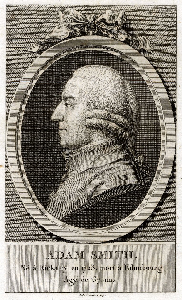 Adam Smithin (1723 - 1790), skotlantilaisen filosofin ja taloustieteilijän muotokuva. tekijältä Unknown artist