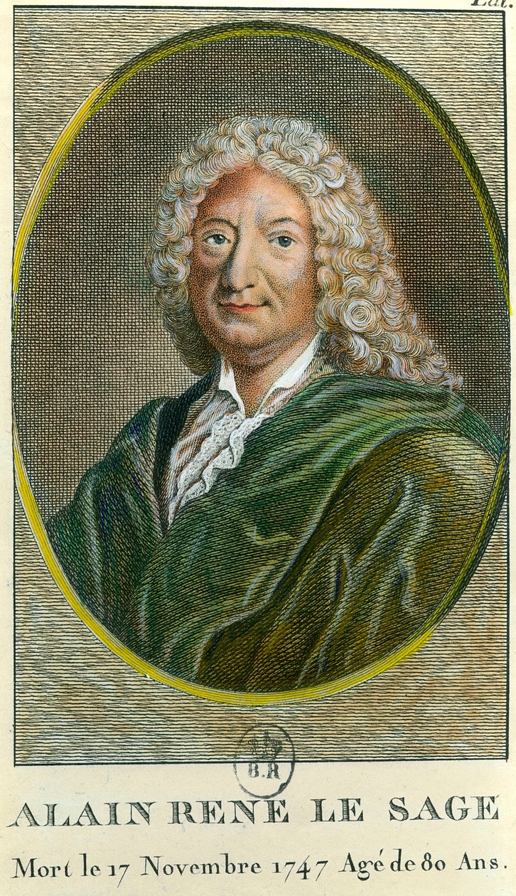 Alain Rene Lesage (Alain-Rene Le Sage) (1668-1747) ranskalaisen kirjailijan muotokuva. Kaiverrus 1700-luvulta. Yksityinen kokoelma tekijältä Unknown artist