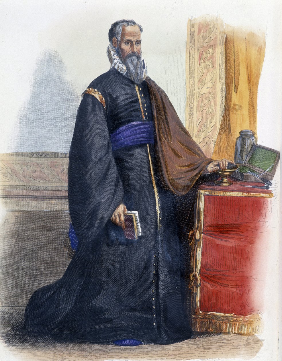 Ranskalaisen lääkärin ja kirurgin (1509-1590) Ambroise Parén muotokuva. - julkaisussa "" Ranskan Plutarch"" toim. Mennechet, Pariisi tekijältä Unknown artist