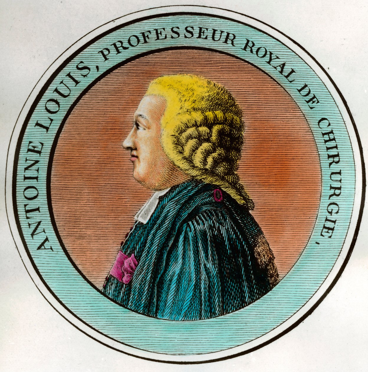 Antoine Louisin (1723-1792) muotokuva, kuninkaallinen kirurgian professori, kuninkaallisen kirurgiaakatemian sihteeri. Kaiverrus 1700-luvun yksityiskokoelmasta tekijältä Unknown artist