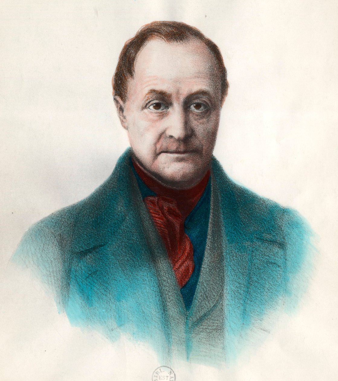 Auguste Comten (1798 - 1857), ranskalaisen filosofin muotokuva. Kaiverrus 1800-luvulta. Yksityinen kokoelma. tekijältä Unknown artist