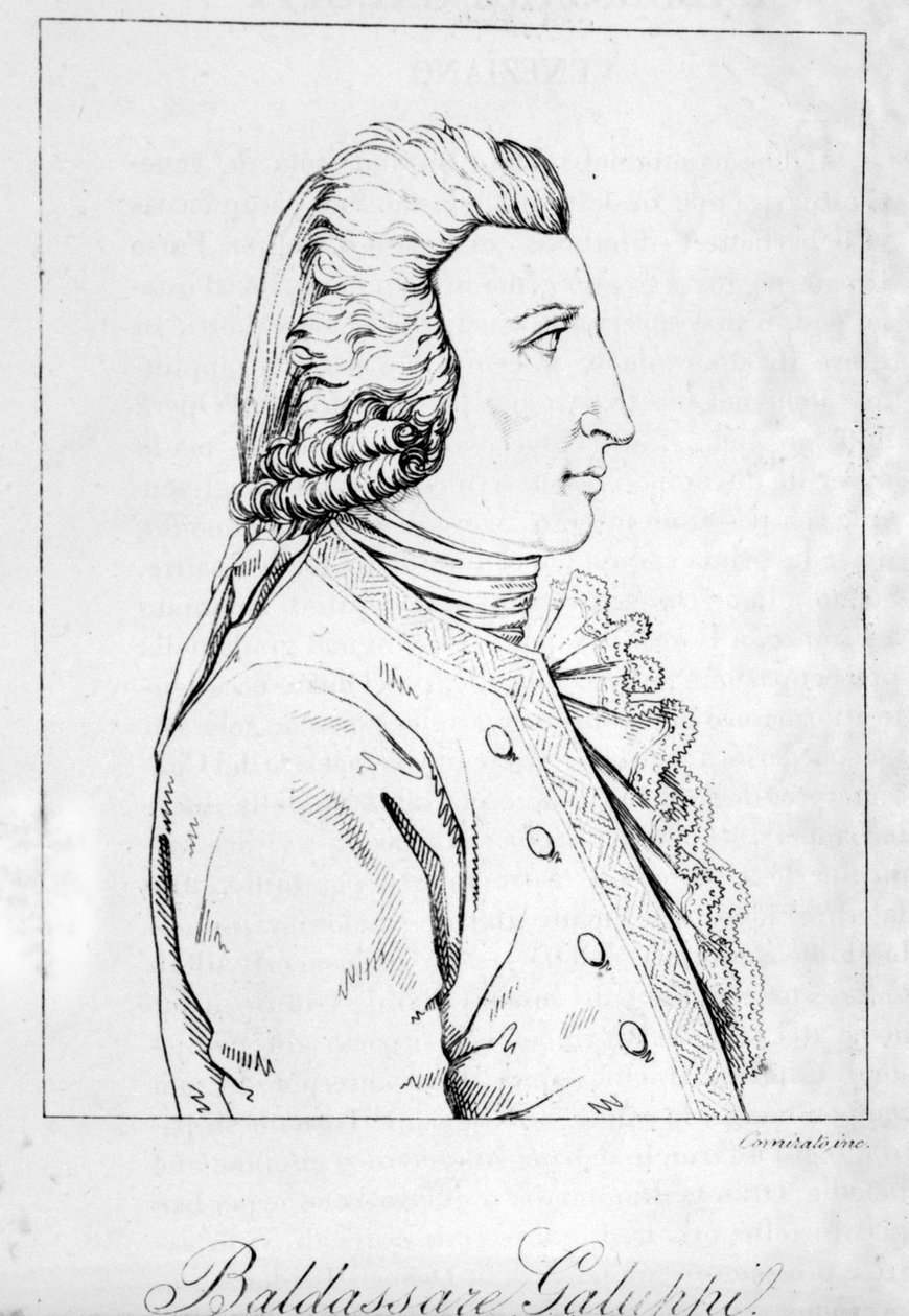 Baldassare Galupin muotokuva. italialainen säveltäjä (1706-1785) venetsialainen kaiverrus 1700-luvun lopulta tekijältä Unknown artist