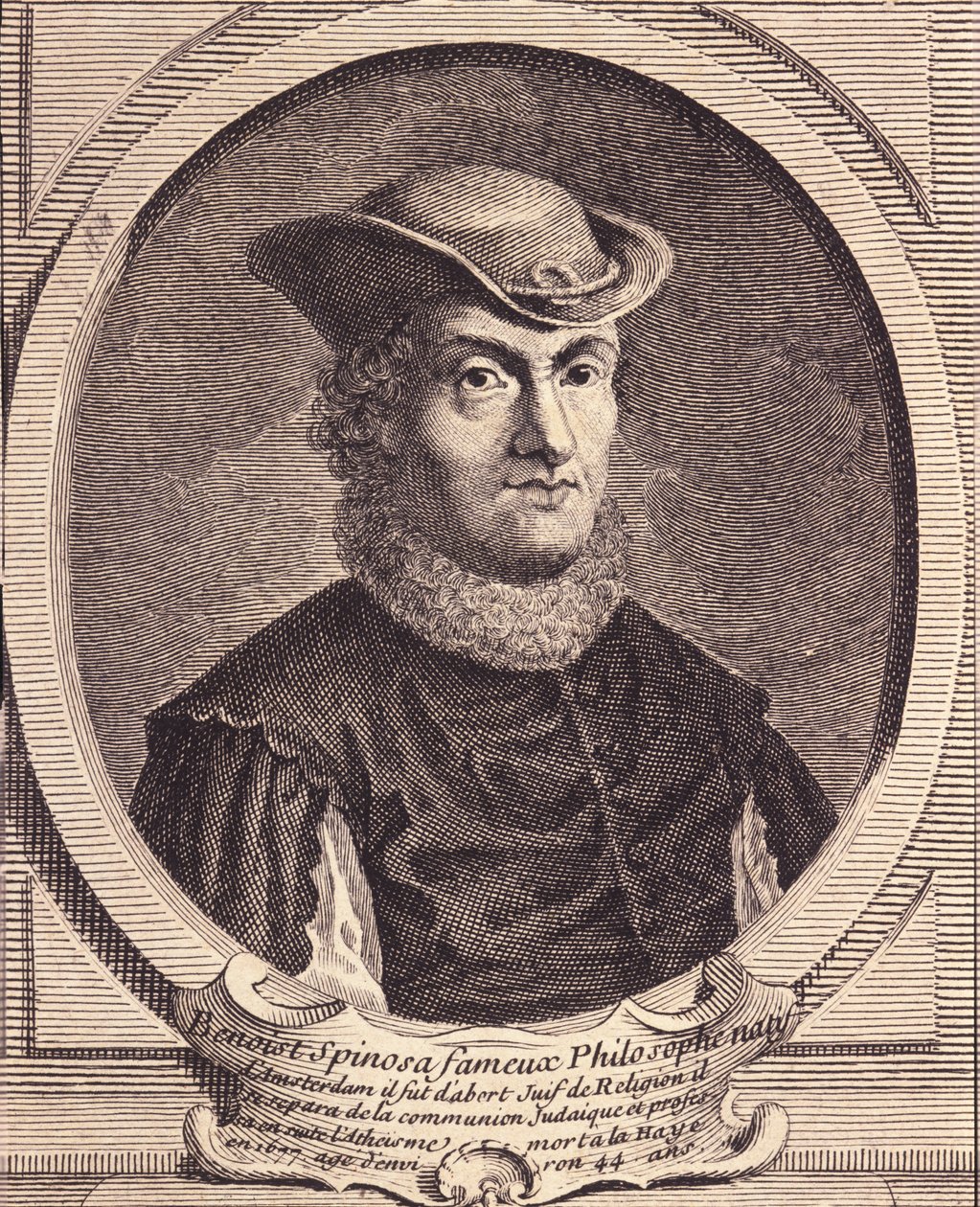 Muotokuva Baruch Spinozasta (1632-1677), hollantilaisesta filosofista, joka tunnetaan myös nimellä Bento de Espinosa tai Benedictus de Spinoza tai Benoit de Spinoza. Kaiverrus 1700-luvulta. tekijältä Unknown artist
