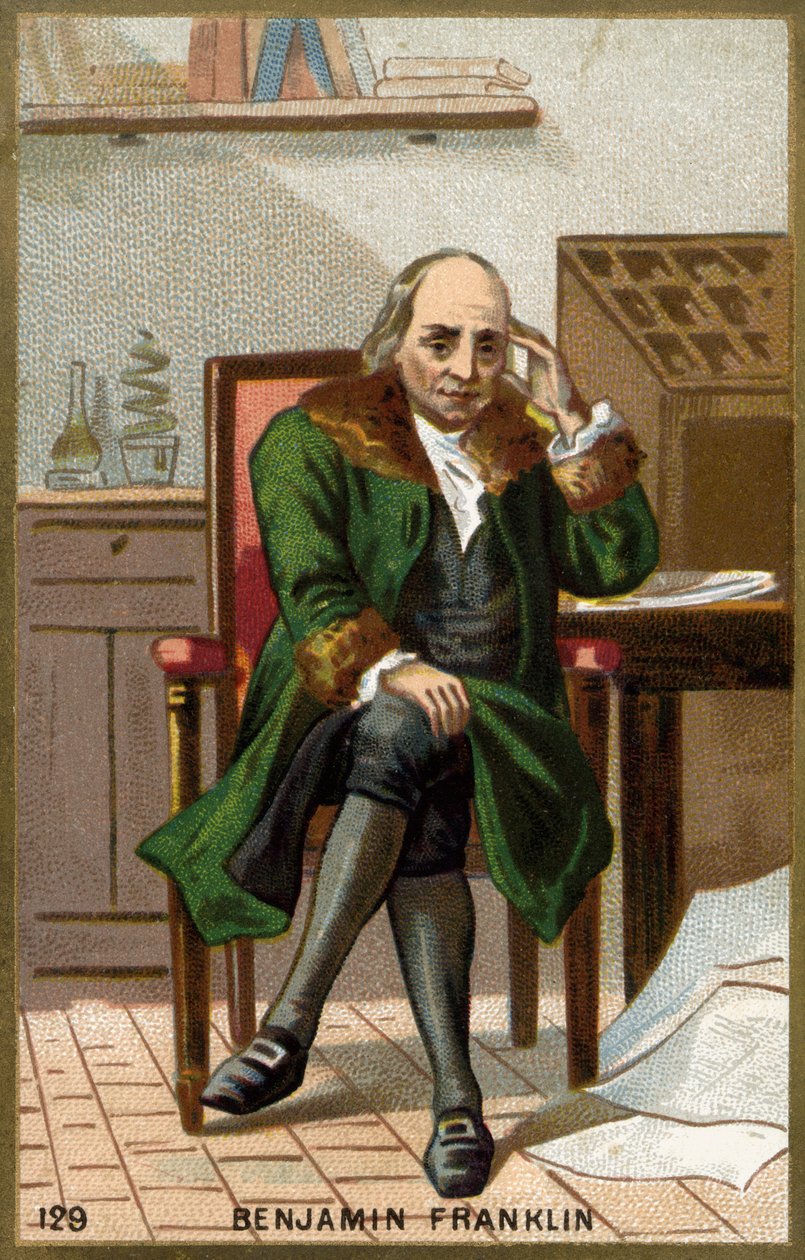 Muotokuva Benjamin Franklinista (1706 - 1790), amerikkalainen poliitikko, muistokirjoittaja, pamfletaari ja fyysikko. tekijältä Unknown artist