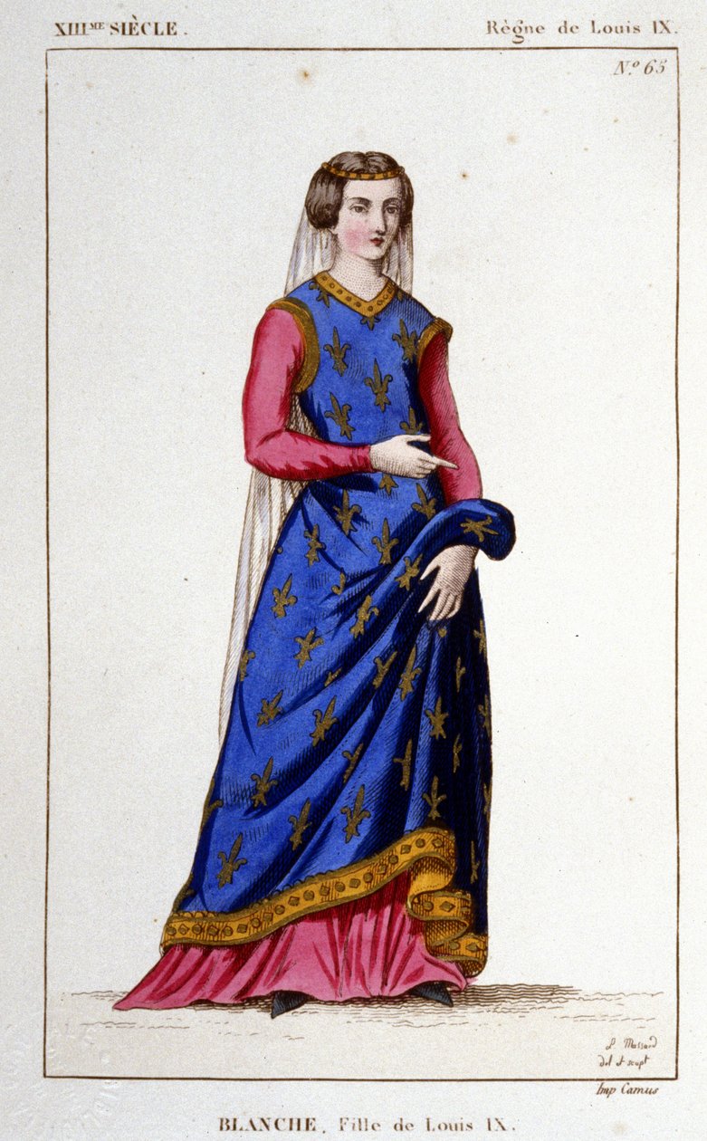 Blanchen (1252 - 1320), Ludvig IX:n (Saint Louis) tyttären muotokuva, Kastilian kuninkaan Alfonso X:n vaimo. Kaiverrus vuodelta 1830. tekijältä Unknown artist