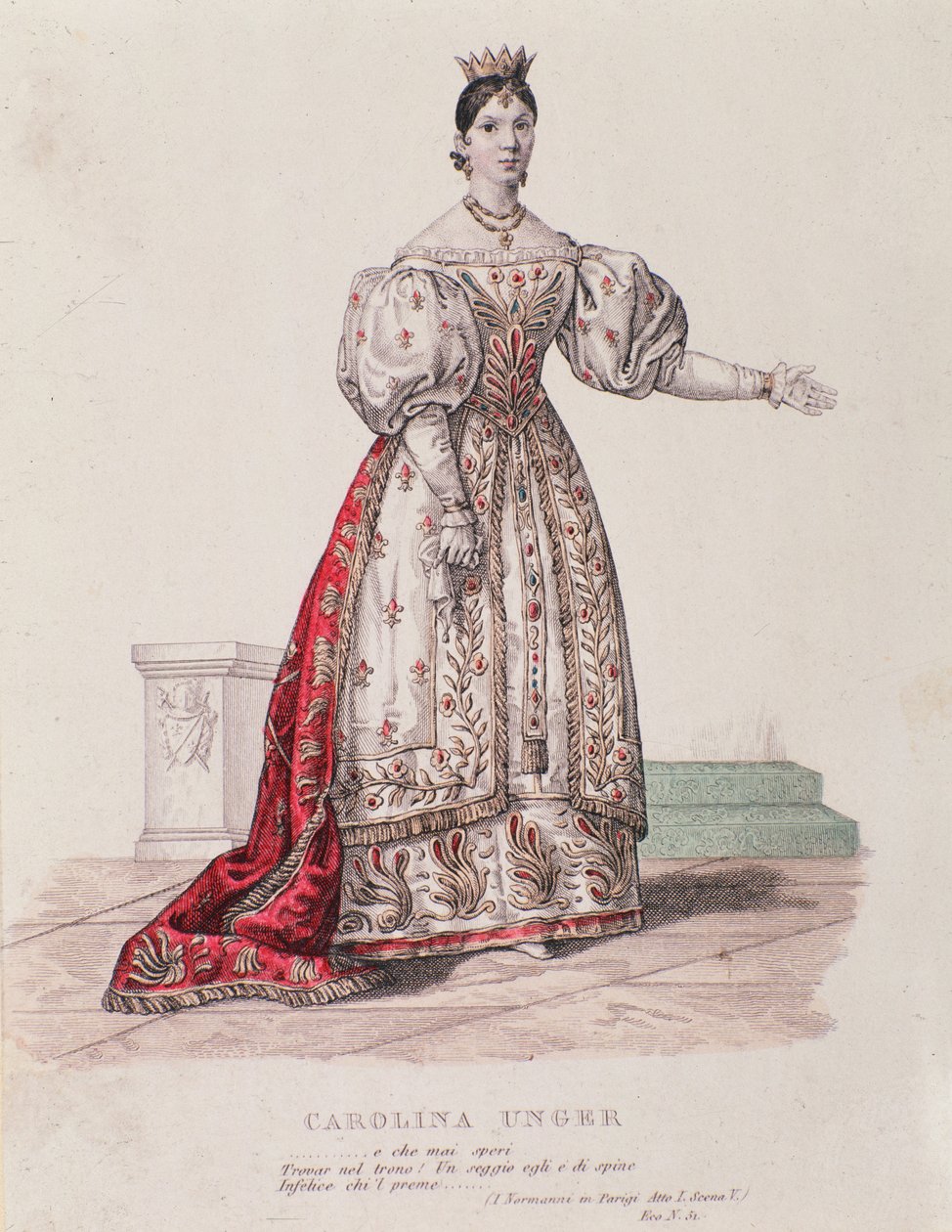 Caroline Ungherin (Unger) muotokuva esiintymässä I Normanni a Parigissa (kaiverrus) tekijältä Unknown artist