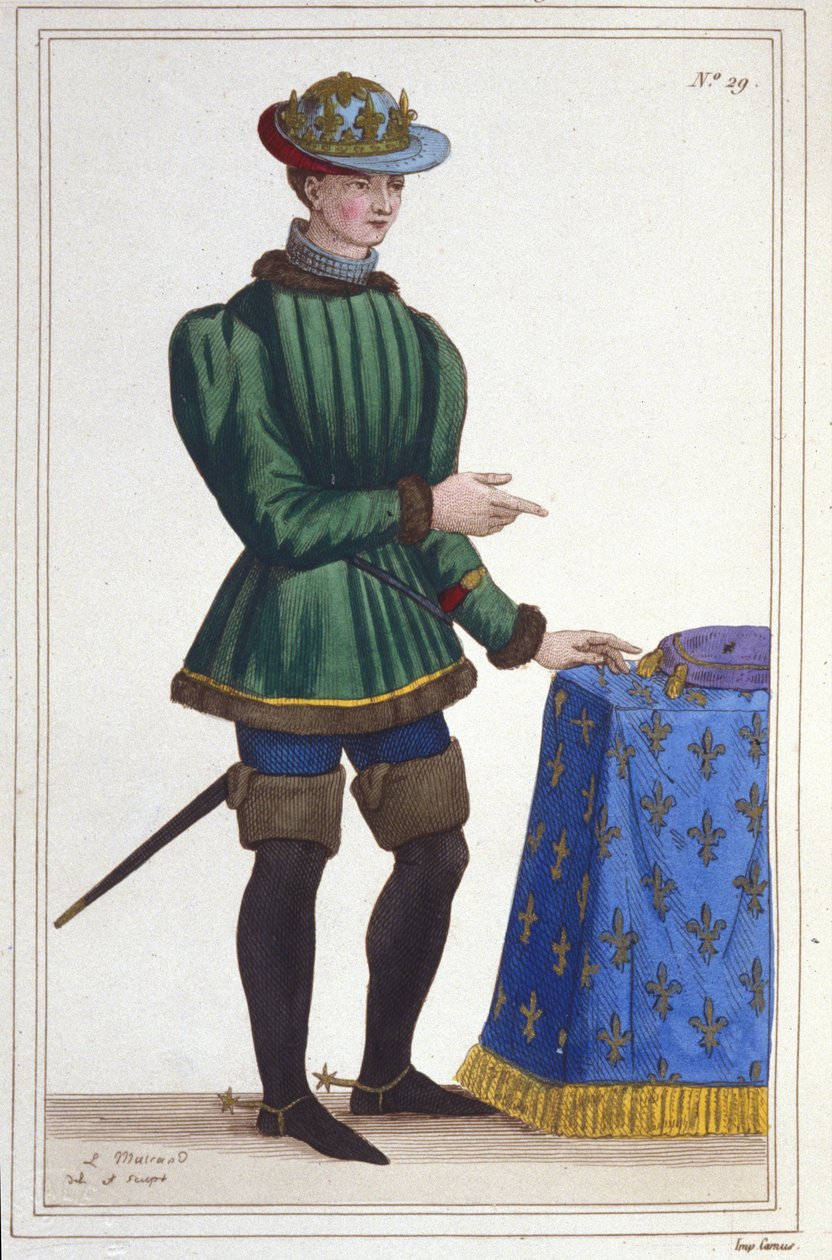 Kaarle VII:n (1403 - 1461) muotokuva, Ranskan kuninkaan kaiverrus vuodelta 1830 tekijältä Unknown artist