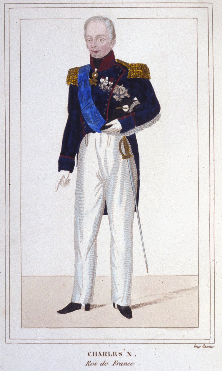 Kaarle X:n, Ranskan kuninkaan (1757 - 1836) muotokuva, kaiverrus vuodelta 1830 tekijältä Unknown artist