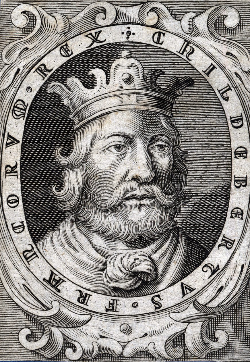 Childebert I:n muotokuva (v. 495-558) Pariisin kuninkaan kaiverrus 1700-luvulta tekijältä Unknown artist