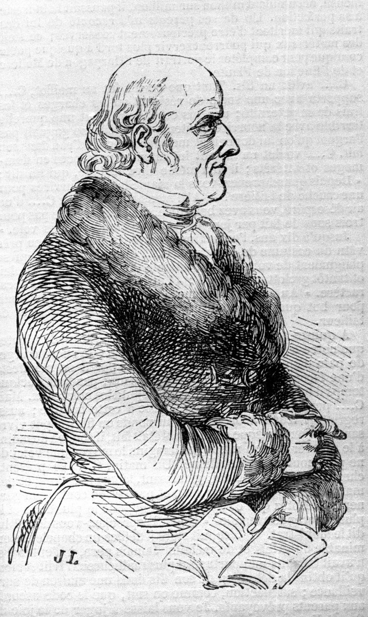 Homeopatian perustajan Christian Hahnemannin (1755 - 1843) muotokuva. Kaiverrus 1800-luvulta. tekijältä Unknown artist