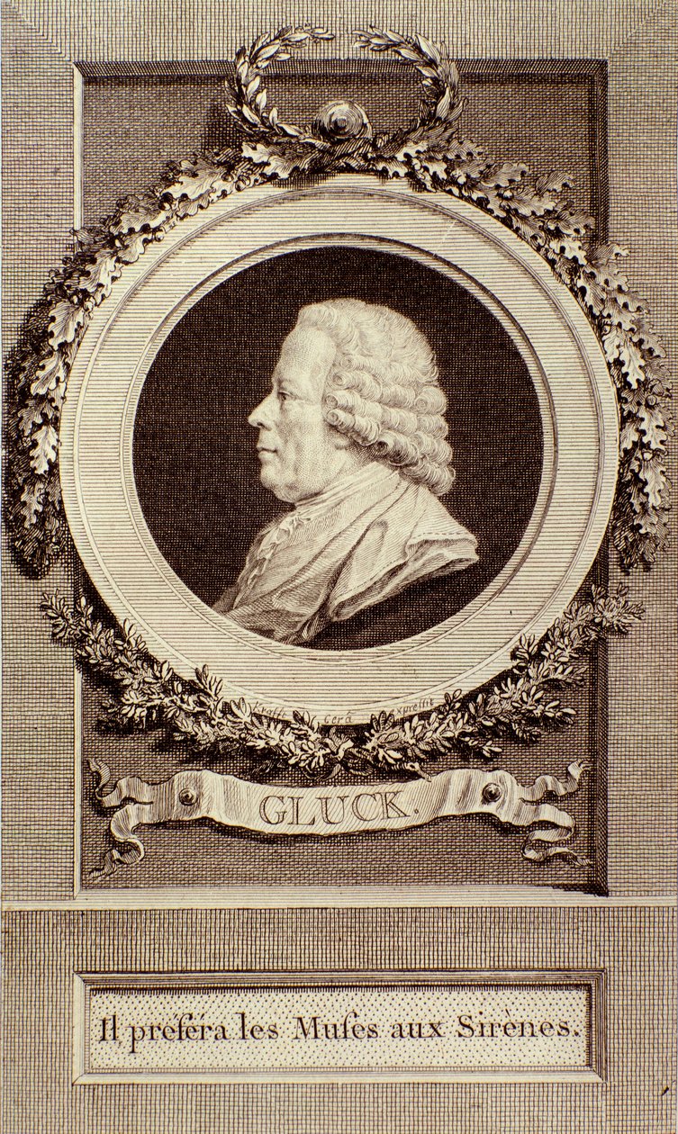 Muotokuva Christoph Gluckista (1714-1787) saksalaisesta säveltäjästä Kaiverrus. 1700-luvulla. Bologna, civico museo musico tekijältä Unknown artist