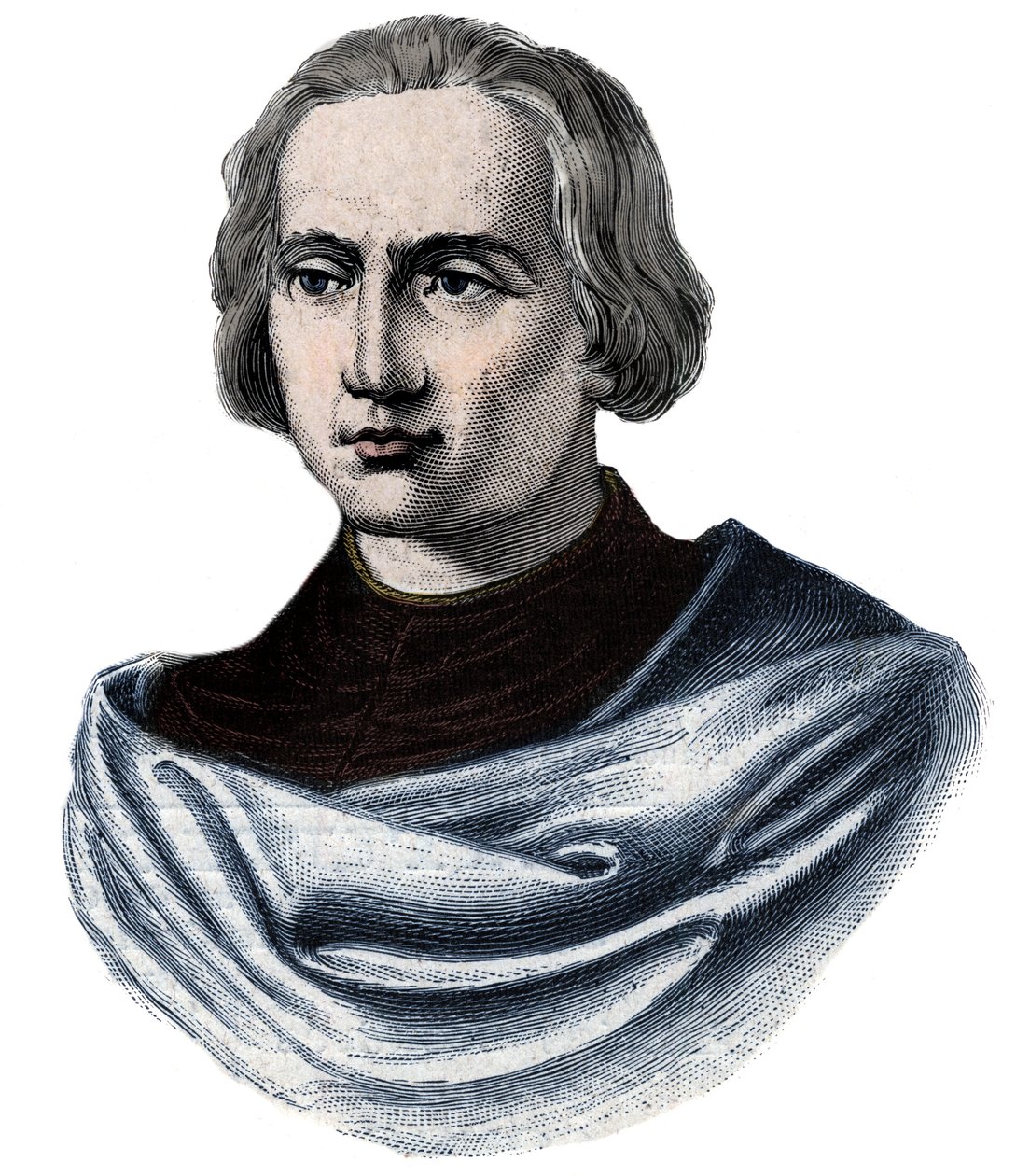 Kristoffer Kolumbuksen muotokuva (Christopher Columbus, Cristoforo Colombo, Cristobal Colon) (1451-1506) Kaiverrus 1800-luvulta tekijältä Unknown artist