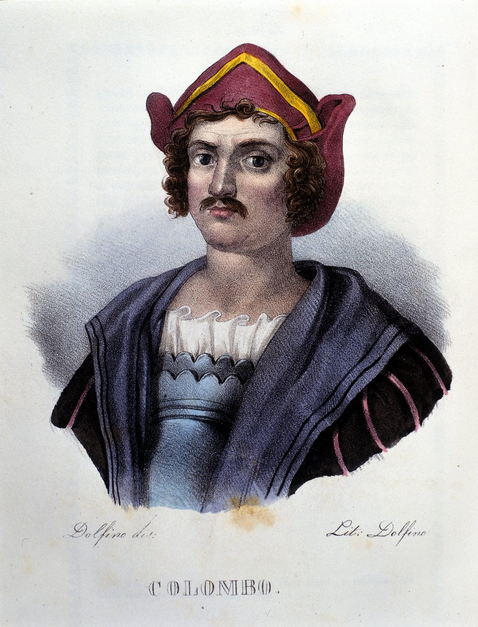 Kristoffer Kolumbuksen muotokuva, kaiverrus 1800-luvulta. tekijältä Unknown artist
