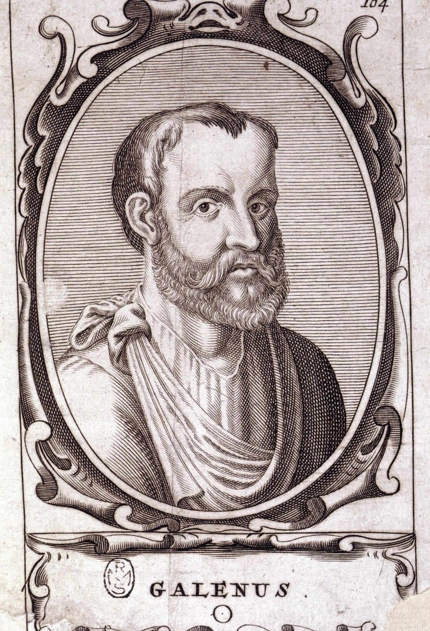 Muotokuva Claudius Gallienuksesta (Claudius Galenus tai Claudius Galenus tai Claudius Galenus tai Galenus, v. 131 - v. 201), kreikkalainen lääkäri. 1700-luvun kaiverrus. tekijältä Unknown artist