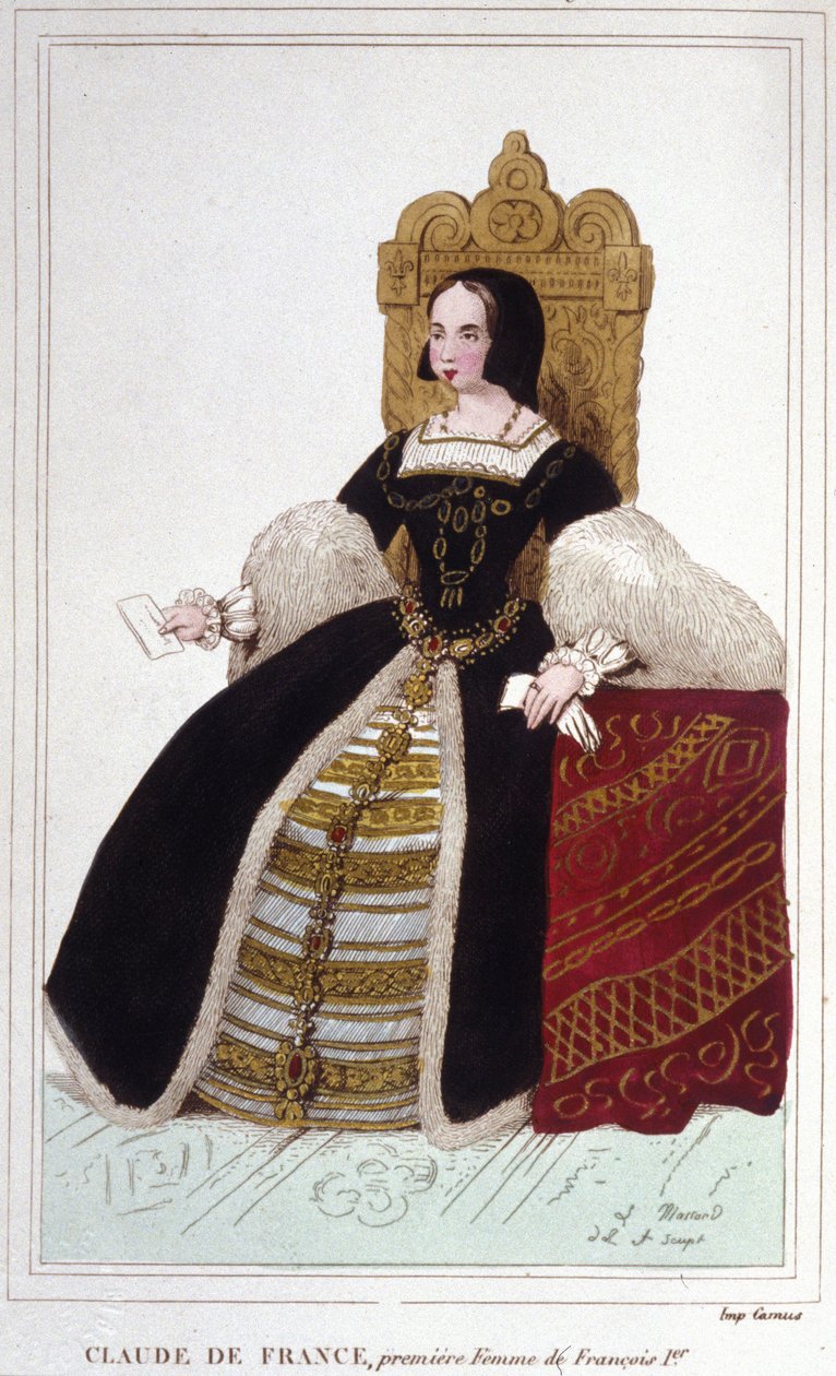 Ranskan kuninkaan Francois 1:n vaimon Claude de Francen (1499 - 1524) muotokuva Kaiverrus vuodelta 1830 tekijältä Unknown artist