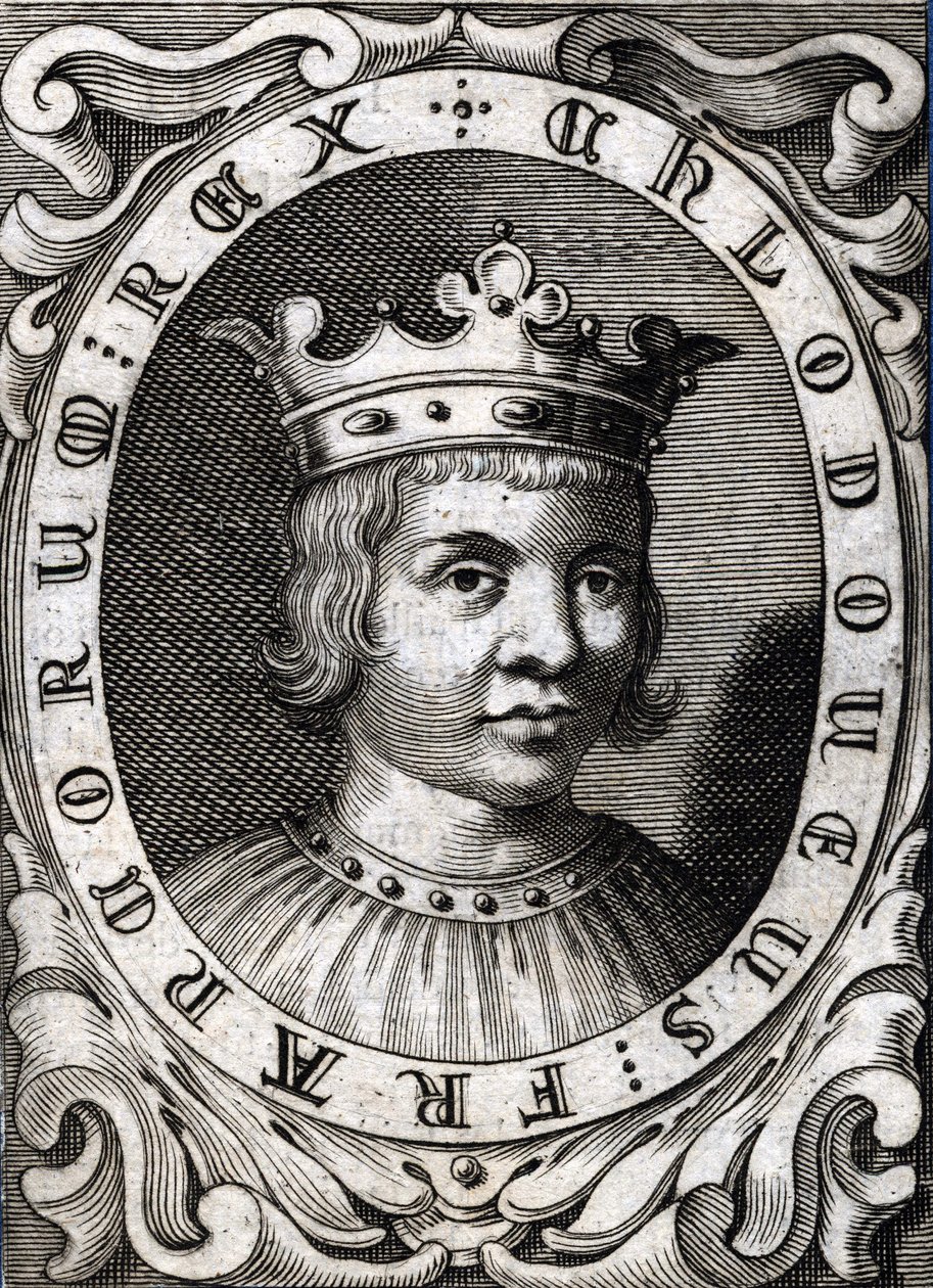 Clovis III:n (? - 695), Austraasian kuninkaan muotokuva. 1700-luvun kaiverrus tekijältä Unknown artist