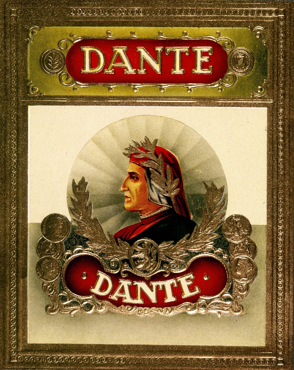 Dante Alighierin (1265-1321) muotokuva. 1800-luvun kromolitografia. tekijältä Unknown artist