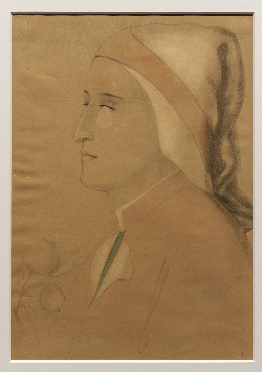Muotokuva Danten freskosta Bargellon kappelissa, vuoden 1840 jälkeen (lyijykynä, akvarelli ja valkoinen liitu paperille). tekijältä Unknown artist