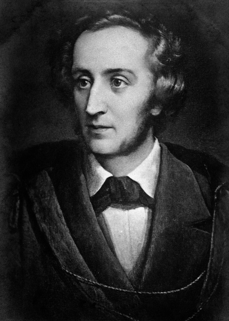 Felix Mendelssohn Bartholdyn (1809-1847), saksalaisen säveltäjän ja litografian ohjaajan muotokuva. 1800-luvulla. Milano, konservatorion biblioteca tekijältä Unknown artist