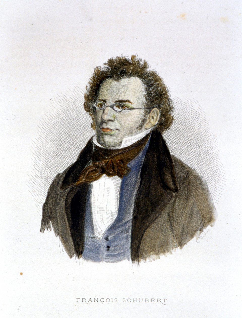 Frantz Schubertin (1797 - 1828) muotokuva - kaiverrus tekijältä Unknown artist