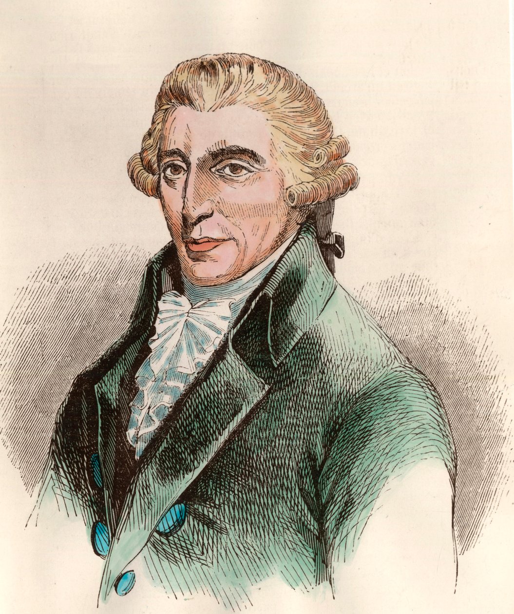 Franz Joseph Haydnin (1732 - 1809), itävaltalaisen säveltäjän muotokuva. Kaiverrus 1700-luvulta. Yksityinen kokoelma. tekijältä Unknown artist