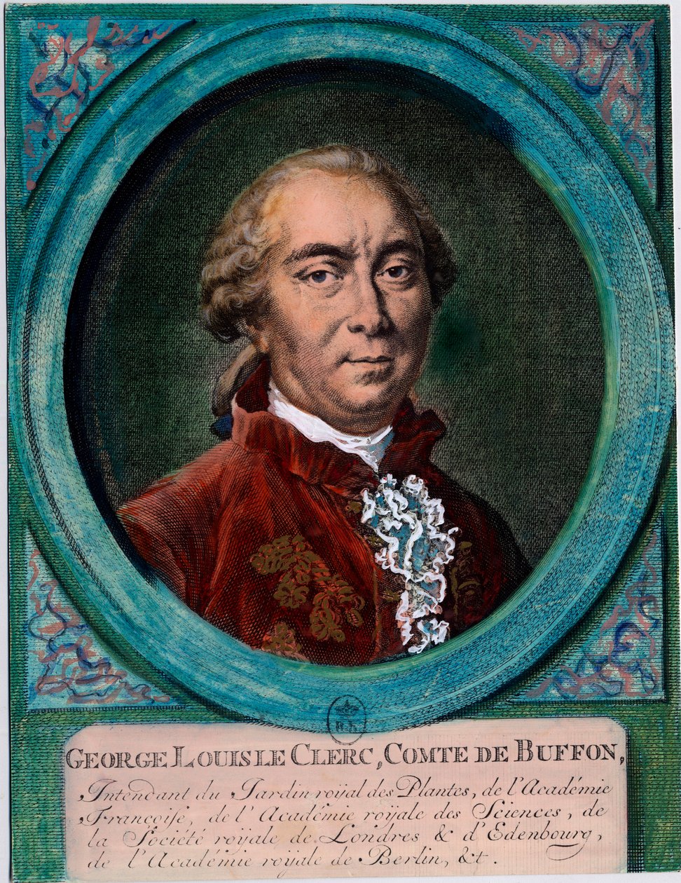 George Louis Le Clercin muotokuva, Buffonin kreivi (1707-1788), ranskalainen luonnontieteilijä ja kirjailija. Kaiverrus 1700-luvulta. Yksityinen kokoelma. tekijältä Unknown artist