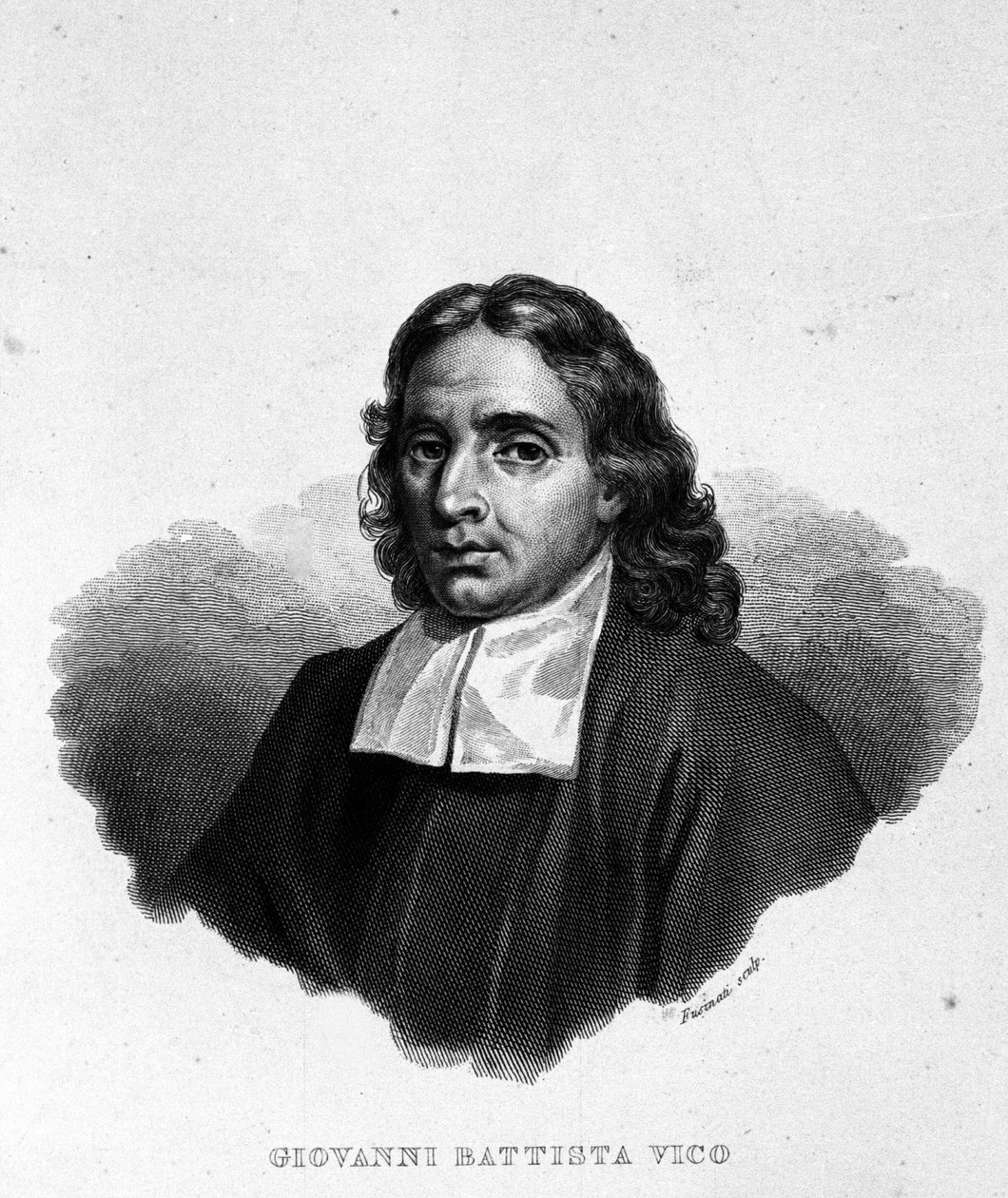 Muotokuva Giambattista Vicosta (1668-1744), historioitsija, juristi ja filosofi Italia. Kutsutaan myös Giovanni, Gian Battista, Jean Baptiste tai Jean-Baptiste. Kaiverrus 1800-luvulta tekijältä Unknown artist