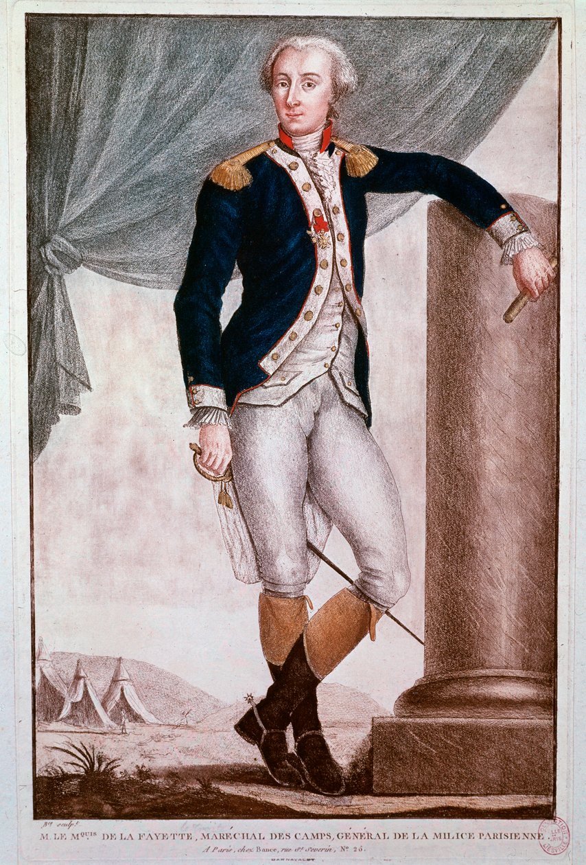 Gilbert du Motierin muotokuva, markiisi de Lafayette (kaiverrus tekijältä Unknown artist