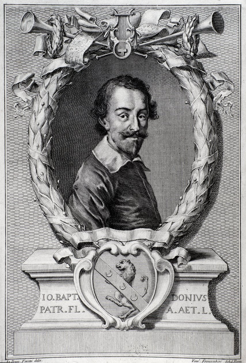 Giovanni Battista Donin (1596-1647) muotokuva italialainen musiikkitieteilijä Kaiverrus "Lyra Barberinin" etukappaleesta" tekijältä Unknown artist