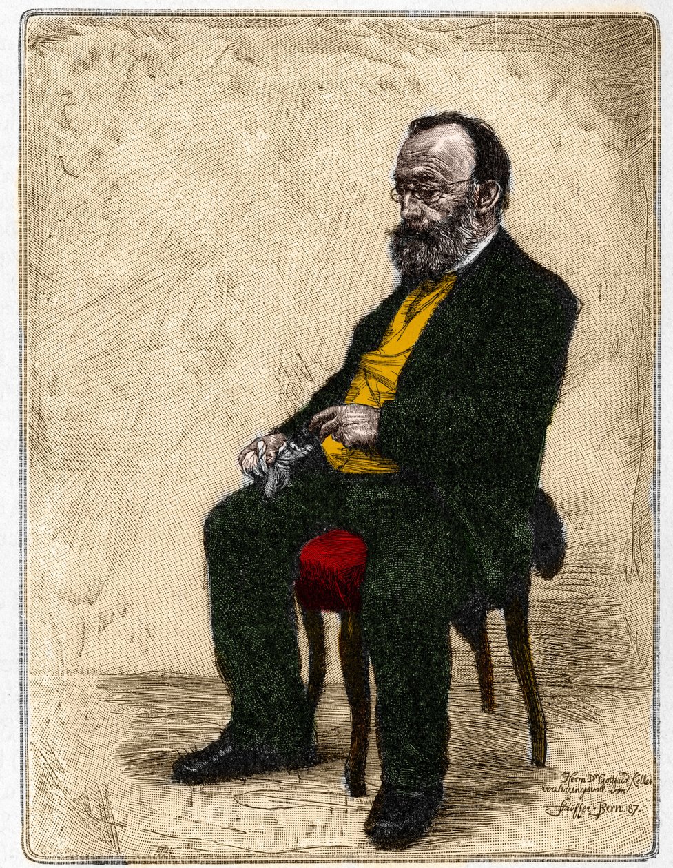 Gottfried Kellerin (1819-1890), saksankielisen sveitsiläisen kirjailijan ja runoilijan muotokuva. tekijältä Unknown artist