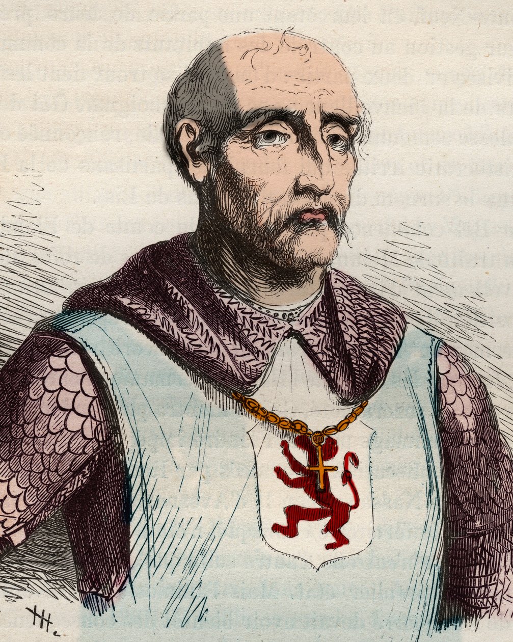 Guin tai Guy de Dampierren (1226-1305) muotokuva Flanderin kreivi ja Namurin kreivi - Kaiverrus vuodelta 1868 teokseen "Belgian historia primitiivisistä ajoista Leopold I:n hallituskauden loppuun"" Theodore Juste (1818-1888) ). Yksityinen kokoelma. tekijältä Unknown artist