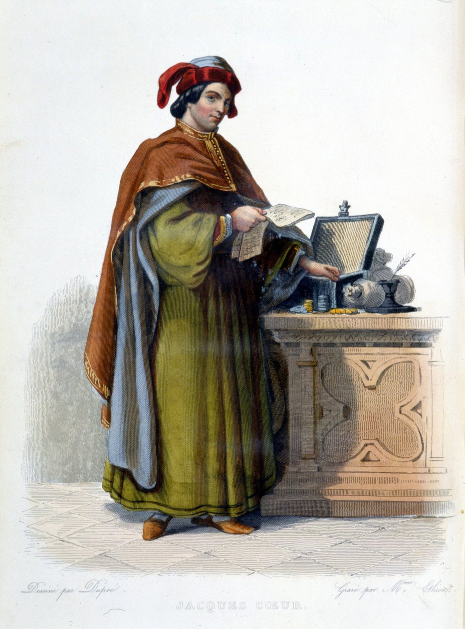 Jacques Coeurin, ranskalaisen liikemiehen (1395 - 1456) muotokuva - elokuvassa "" Le Plutarque Français", toim. Mennechet tekijältä Unknown artist